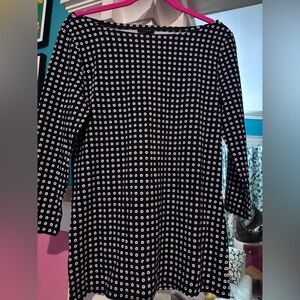 Ann Taylor Black Shirt with White and Pink Floral Dot Print XS NWOT 3/4 Sleeve